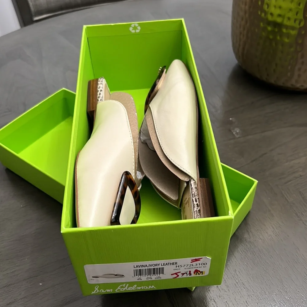 Womens Sam Edelman Mules | Lavina Buckle Mule Modern Ivory Leather - Picture 2 of 14